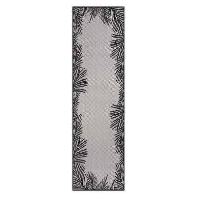 Black and Gray Synthetic Floral Flat Woven Runner Rug 2' x 7'