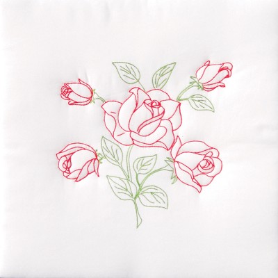 Jack Dempsey Stamped White Quilt Blocks 18"X18" 6/Pkg-Long Stem Rose