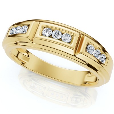Pompeii3 1/4Ct TW Round Diamond Men's Nine Stone Wedding Ring High Polished Band 10k Gold