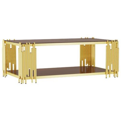 Stainless Steel Rectangle Coffee Table for Living Room 51.18" Modern Center Table with 8mm Gold Leg