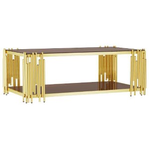Stainless Steel Rectangle Coffee Table for Living Room 51.18" Modern Center Table with 8mm Gold Leg - 1 of 4