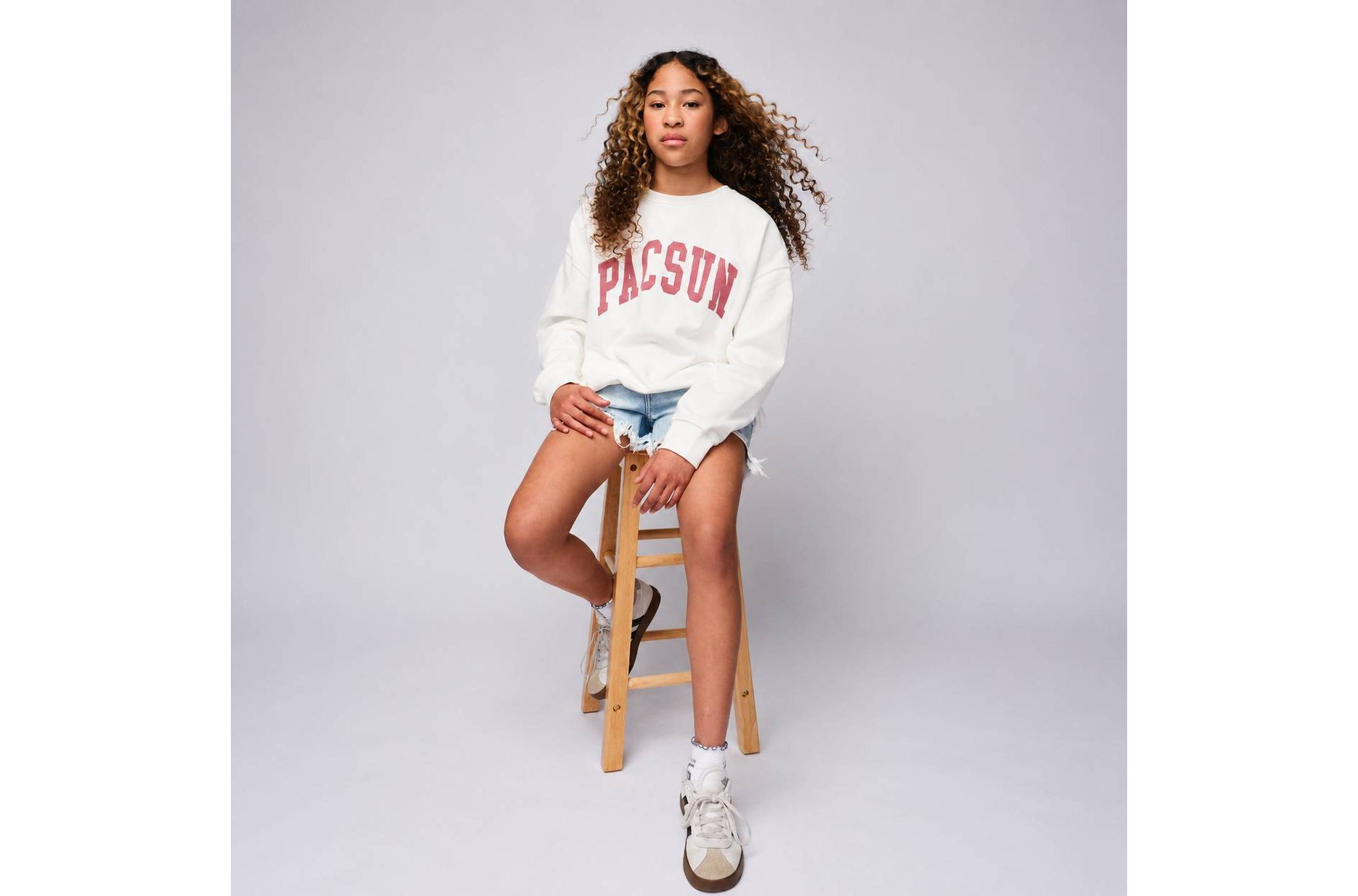 Pacsun Kids Girls' Crewneck French Terry Sweatshirt - White L