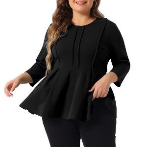 Agnes Orinda Women's Plus Size Pleated Crew Neck 3/4 Sleeve Peplum Dressy Casual Blouses - 1 of 4
