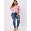 Agnes Orinda Women's Plus Size Round Neck 3/4 Raglan Sleeves Floral Printed Dressy Casual Peasant Tops - 3 of 4