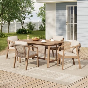 Christopher Knight Home Olcott 5 Piece Outdoor Acacia Wood Dining Set with Expandable Table and Woven Rope Armchairs - 1 of 4