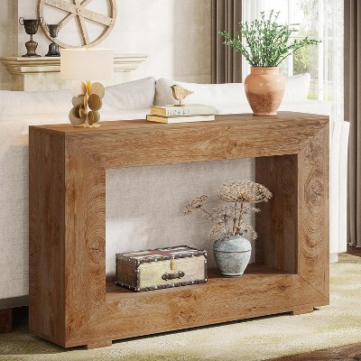 HDZNVF 47 Inches Farmhouse Console Table with Storage Rustic Entryway Table, Natural Wood Finish Accent Sofa Table
