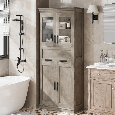 Whizmax Tall Bathroom Cabinet with Doors - Freestanding Storage Shelf for Laundry, Kitchen, Living Room, Adjustable Shelves, Small Space