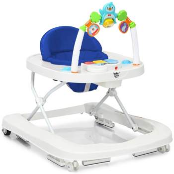 Infans 2-in-1 Foldable Baby Walker w/ Adjustable Heights & Detachable Toy Tray Blue