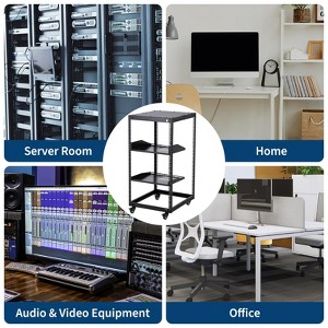 Open Frame Server Rack with Casters, 2 Shelves & Adjustable Height for Network and A/V Equipment - 1 of 4