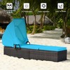 Tangkula Rattan Patio Chaise Lounge Chair W/ Adjustable Canopy Turquoise Cushion - 4 of 4