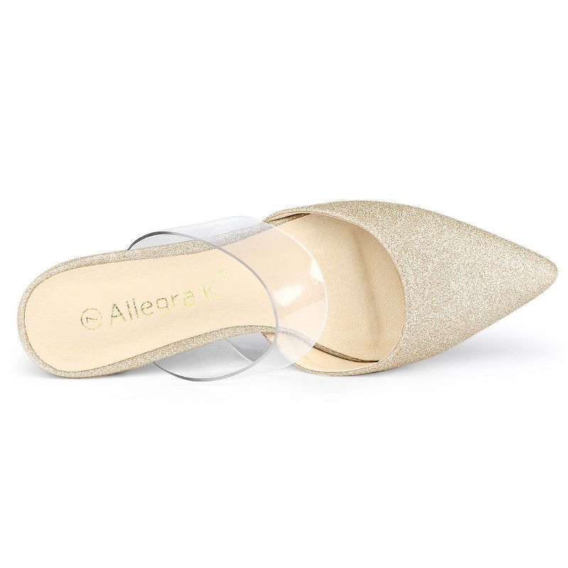 Allegra K Women's Glitter Clear Strap Flat Mules, 5 of 7