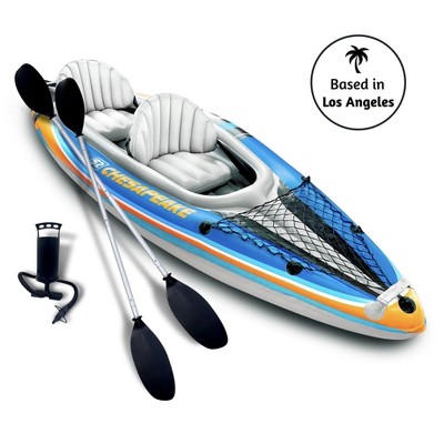 Sunlite Sports 2-Person Inflatable Kayak with Aluminum Oars, Air Pump, Storage Bag, Tandem Kayak for Adults, Two Person Canoe - S2 Chesapeake
