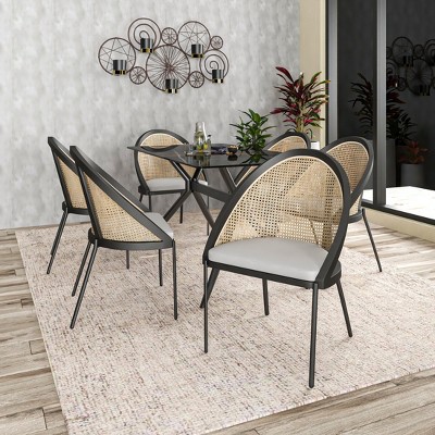 Light Grey Upholstered Side Chair with Cane Back and Metal Legs