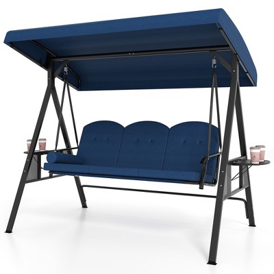 Tangkula 3-Seat Patio Swing Chair w/ Adjustable Canopy Thickened Cushions Pillow Outdooor