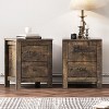 Farmhouse Wooden Nightstand Set of 2 with Retro Design, Wood Side Table with Storage Cabinet for Bedroom, Antique Walnut - 2 of 4