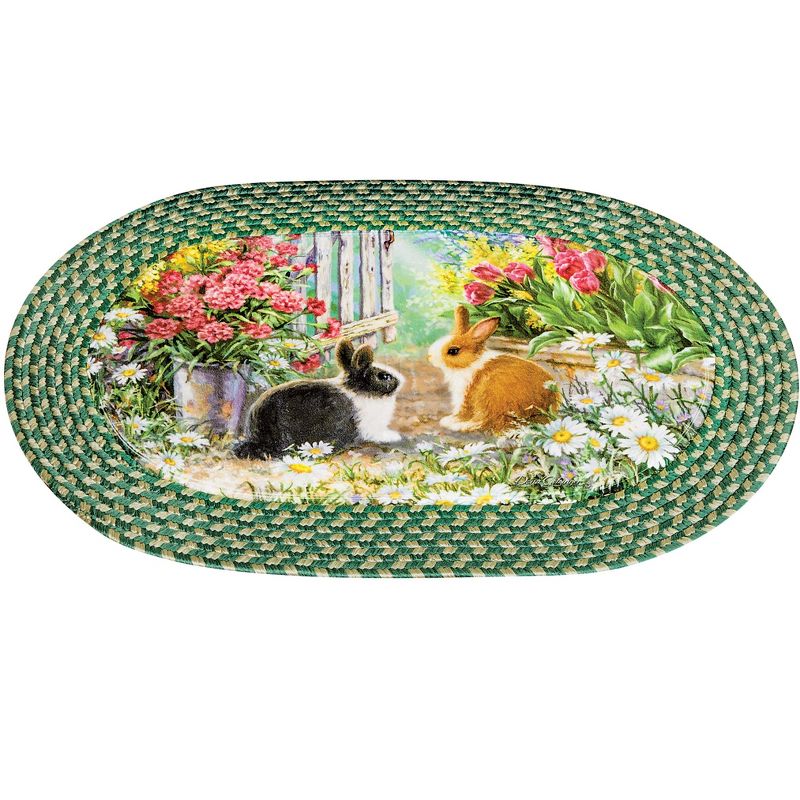 Collections Etc Spring Blossoms and Bunnies Braided Oval Accent Rug 30" x 19.5", 1 of 3