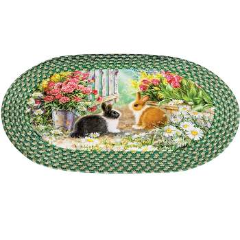 Collections Etc Spring Blossoms and Bunnies Braided Oval Accent Rug 30" x 19.5"