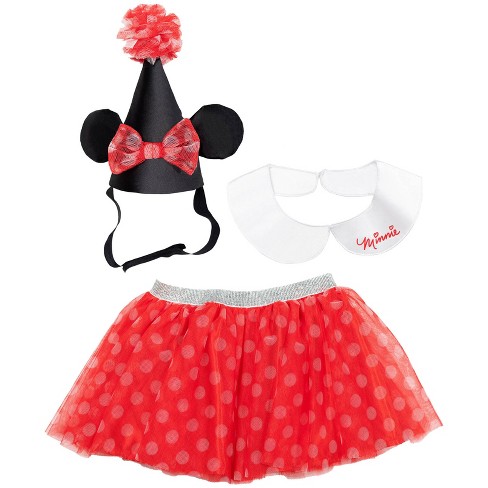 Disney Minnie Mouse Infant Baby Girls Tulle Costume Mesh Skirt Collar and  Hat 3 Piece Outfit Set Red/Black 12-18 Months