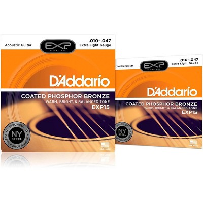  D'Addario EXP15 Coated Phosphor Bronze Extra Light Acoustic Guitar Strings 2-Pack 