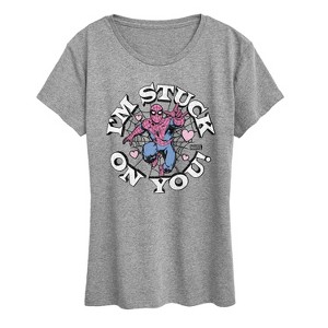 Women's - Marvel - Spider-man Valentine I'm Stuck On You Short Sleeve Graphic T-Shirt - 1 of 4