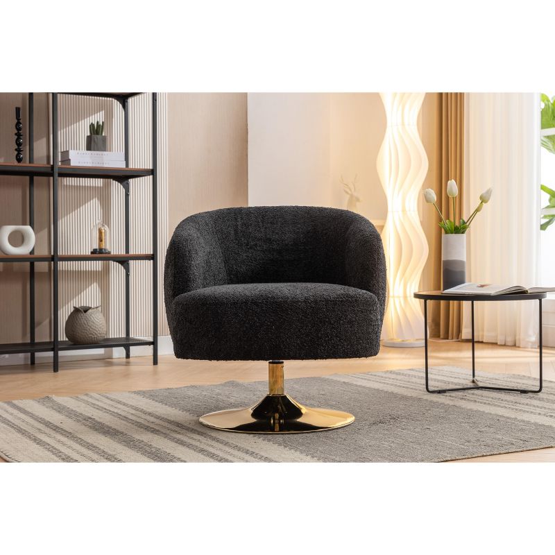 26.97" Modern Accent Swivel Chair, Comfy Chenille Fabric Upholstered Chair With Gold Metal Round Base 4A - ModernLuxe, 2 of 9