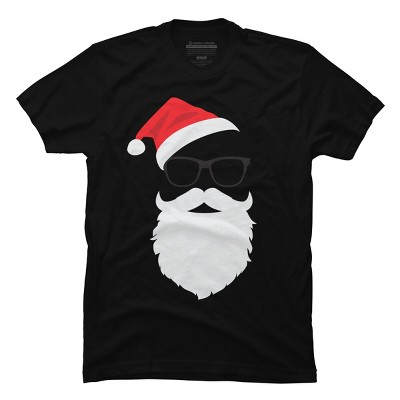 Men's Design By Humans Hipster Santa Face with Hat beard & Glasses Christmas By TronicTees T-Shirt