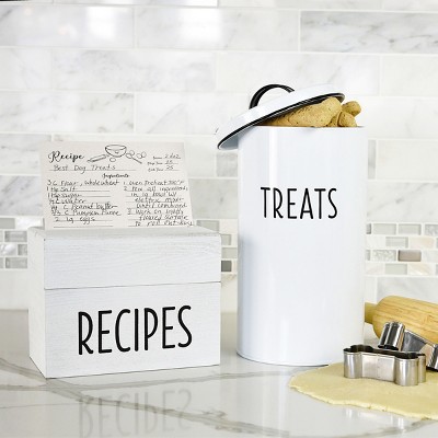 White Metal Farmhouse Pet Treat Container with Lid and Cookie Cutters