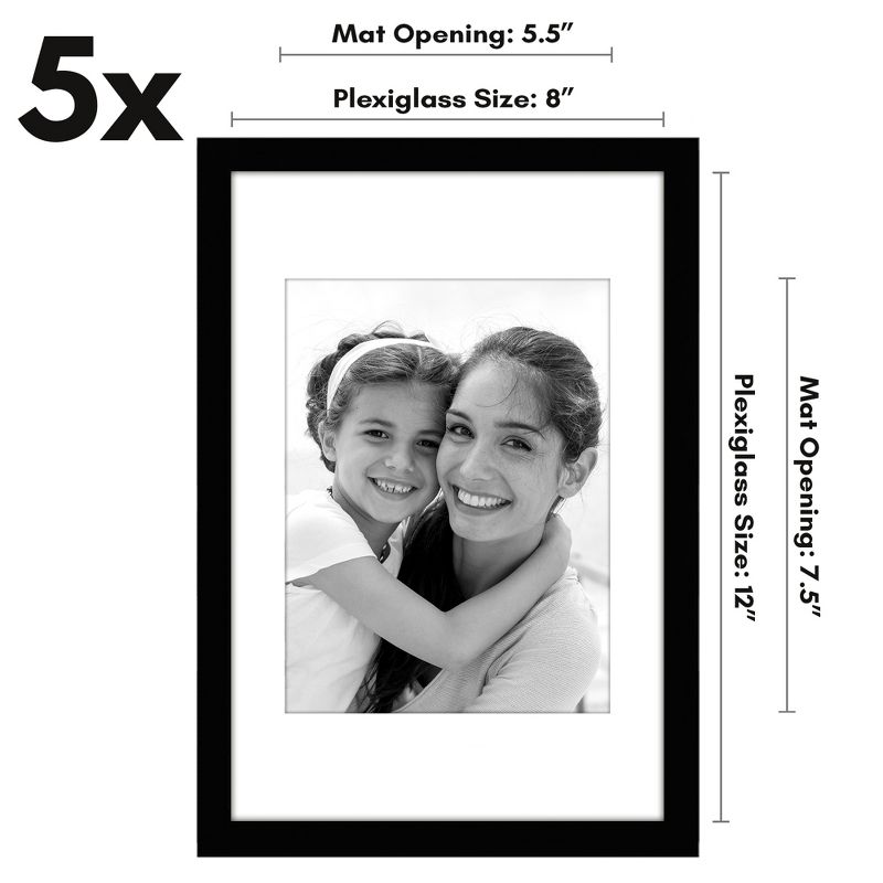 Americanflat 5 Pack of Picture Frames with Mat - Plexiglass Cover, 3 of 9