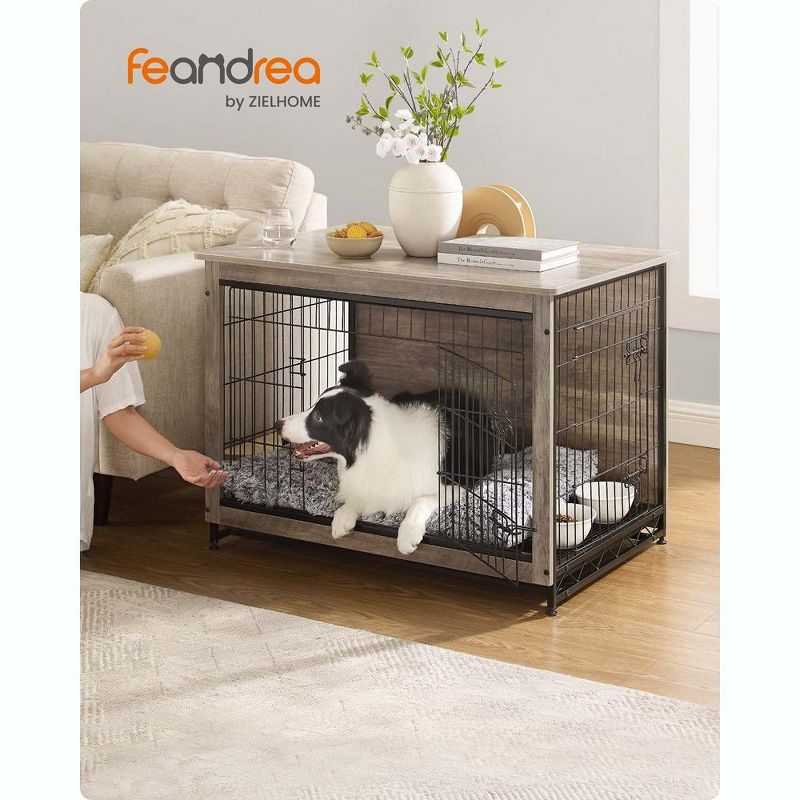 Feandrea Dog Crate Furniture, Modern Kennel for Dogs , Heavy-Duty Dog Cage with Multi-Purpose Removable Tray, Double-Door Dog House, 2 of 9