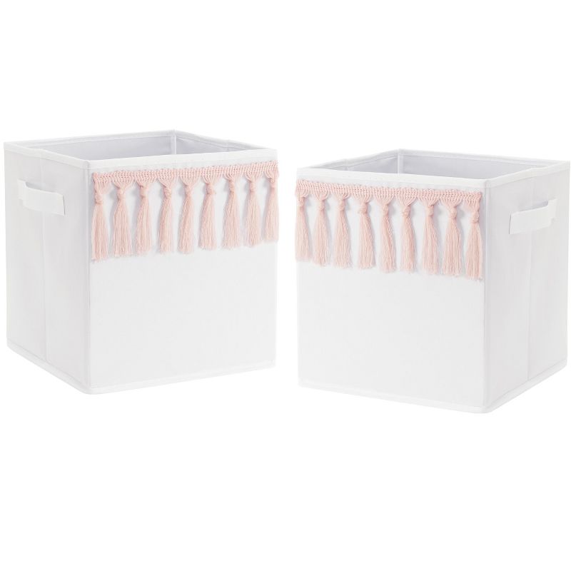 Sweet Jojo Designs Girl Set of 2 Kids' Decorative Fabric Storage Bins Boho Fringe White and Pink, 1 of 6