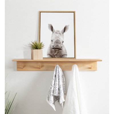 Natural Wood Framed Baby Rhino Canvas Print, 27" x 22"