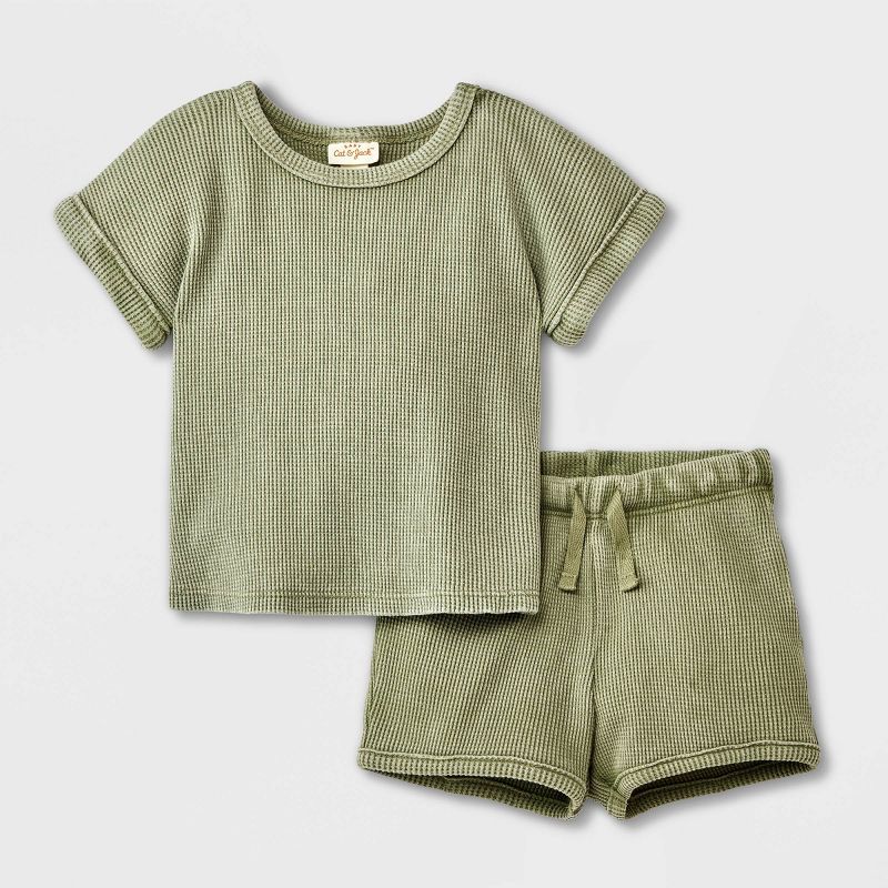 Baby Boys' Solid Top & Bottom Set - Cat & Jack™ Olive Green, 1 of 6