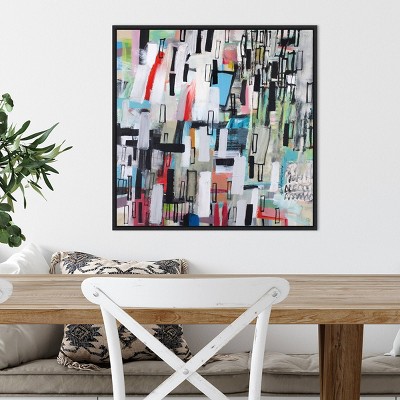 Abstract Cityscape Brush Marks Canvas Wall Art in Black Frame
