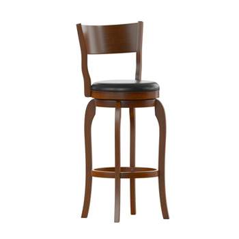 Emma and Oliver Classic Pub Style Swivel Wooden Barstool with Padded Faux Leather Seat