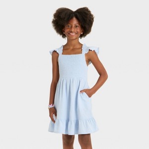 Girls' Sleeveless Solid Woven Dress - Cat & Jack™ - 1 of 3