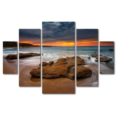 5pc Beach at Sunset 5 by Lincoln Harrison - Trademark Fine Art