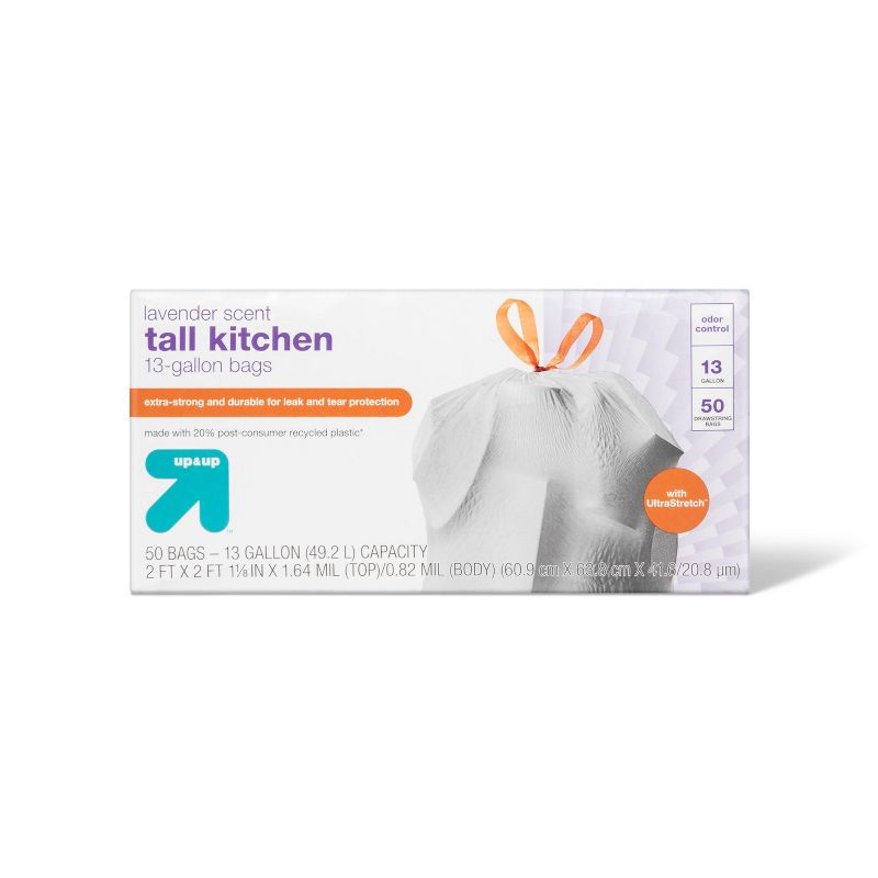 UltraStretch Tall Kitchen Drawstring Trash Bags - Lavender Scent - 13 Gallon/50ct - up &#38; up&#8482;, 1 of 6