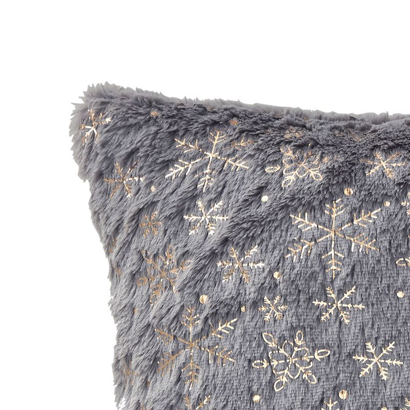 18&#34;x18&#34; Faux Fur Foil Snowflake Square Throw Pillow Gray/Gold - VCNY Home, 3 of 6