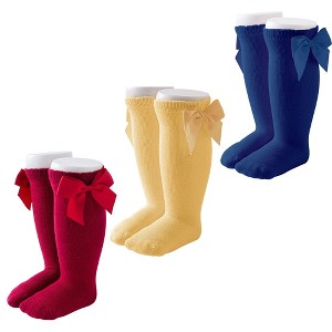 Cozyway Baby & Toddler Knee High Bow Socks, 3 Pack for Girls, Blue/Yellow/Red, 2-4 Years Old - 1 of 4