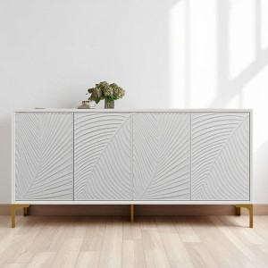 Multi-Functional Storage Cabinet, 4-Door Sideboard with Unique Textured Carved Surface,Adjustable Shelves,Modern Large Buffet Sideboard for Entryway - 1 of 4