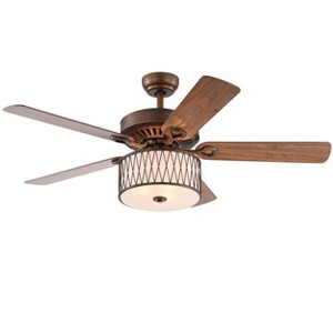 52" x 52" x 20.4" Vinh Ceiling Fan Brown - Warehouse Of Tiffany: E26 Light, Remote, Flush Mount - 1 of 4