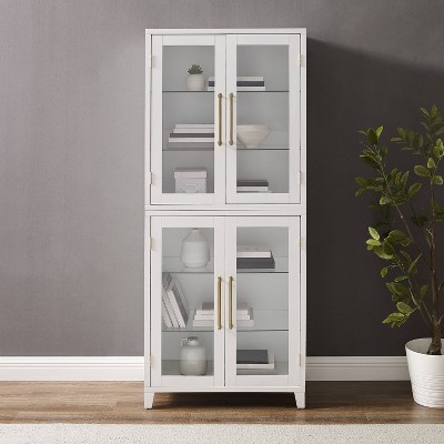 White Recessed Panel Glass Door Kitchen Pantry Cabinet