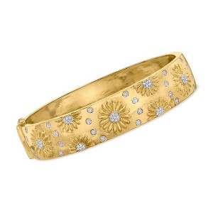 Ross-Simons 0.20 ct. t.w. Diamond Sunflower Bangle Bracelet in 18kt Gold Over Sterling Size 7 - 1 of 4