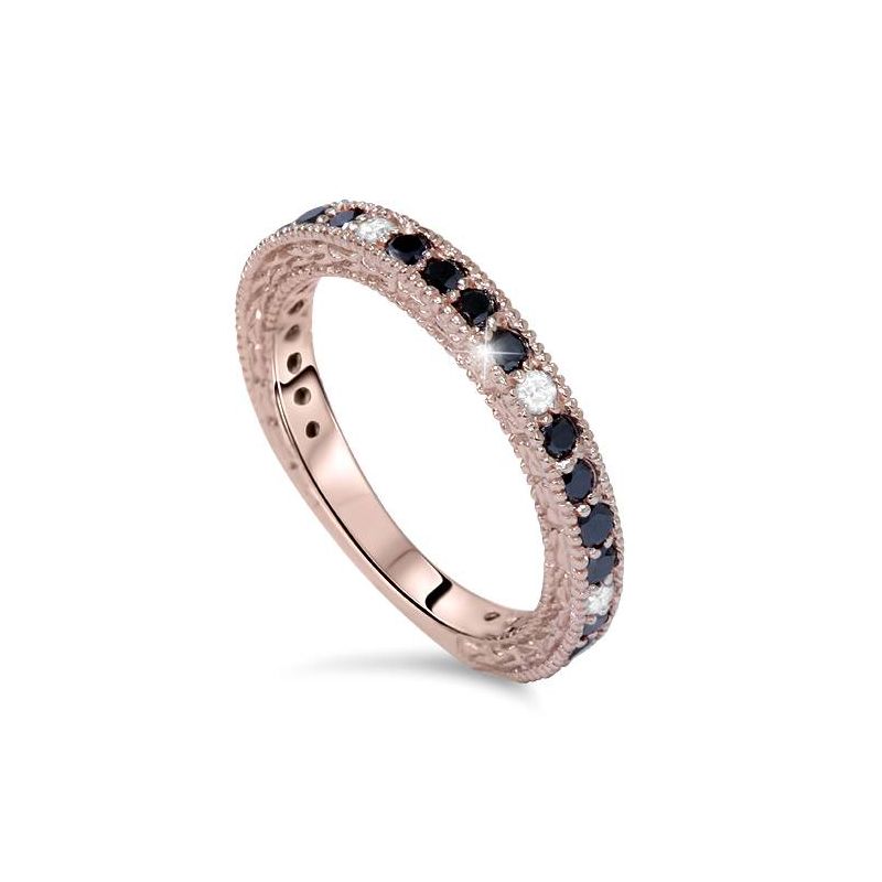 Pompeii3 14k Pink Rose Gold 7/8ct Black & White Diamond Wedding Ring, 1 of 5