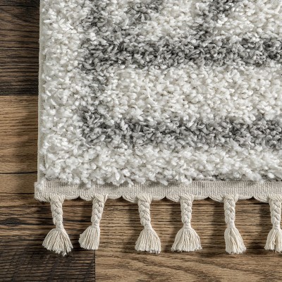 Braided White Shag Rectangular Easy Care Synthetic Rug