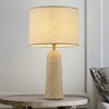 ALOADECOR 1-Light 21'' Vintage Classic Natural Travetine Tapered Table Lamp With Beige Linen Shade For Bedroom and Living Room - 3 of 4