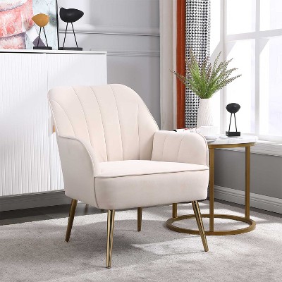 KTMBDW Modern Mid Century Chair velvet Armchair for Living Room, Bedroom, Office, Beige
