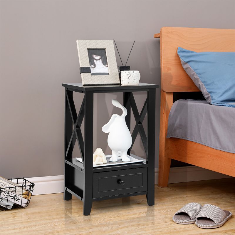 Costway Modern Nightstand with Bottom Drawer Storage Shelf Small Side End Table White\Black, 2 of 11