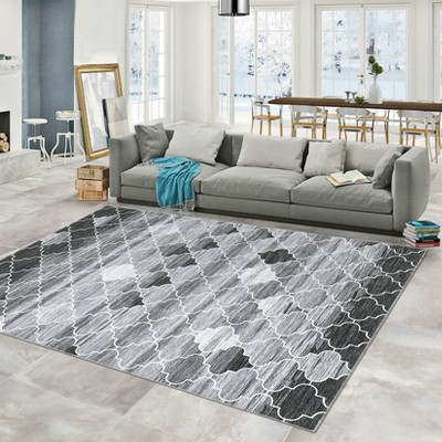 Area Rug Washable Non Slip Backing Boho Trellis Rug Low Pile Distressed Floor Carpet Retro Accent Rug for Living Room Bedroom
