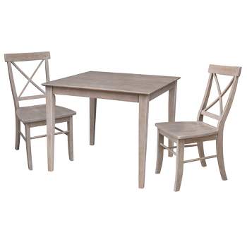 Set of 3 36"x36" Dining Table with 2 X Back Chairs Washed Gray/Taupe - International Concepts